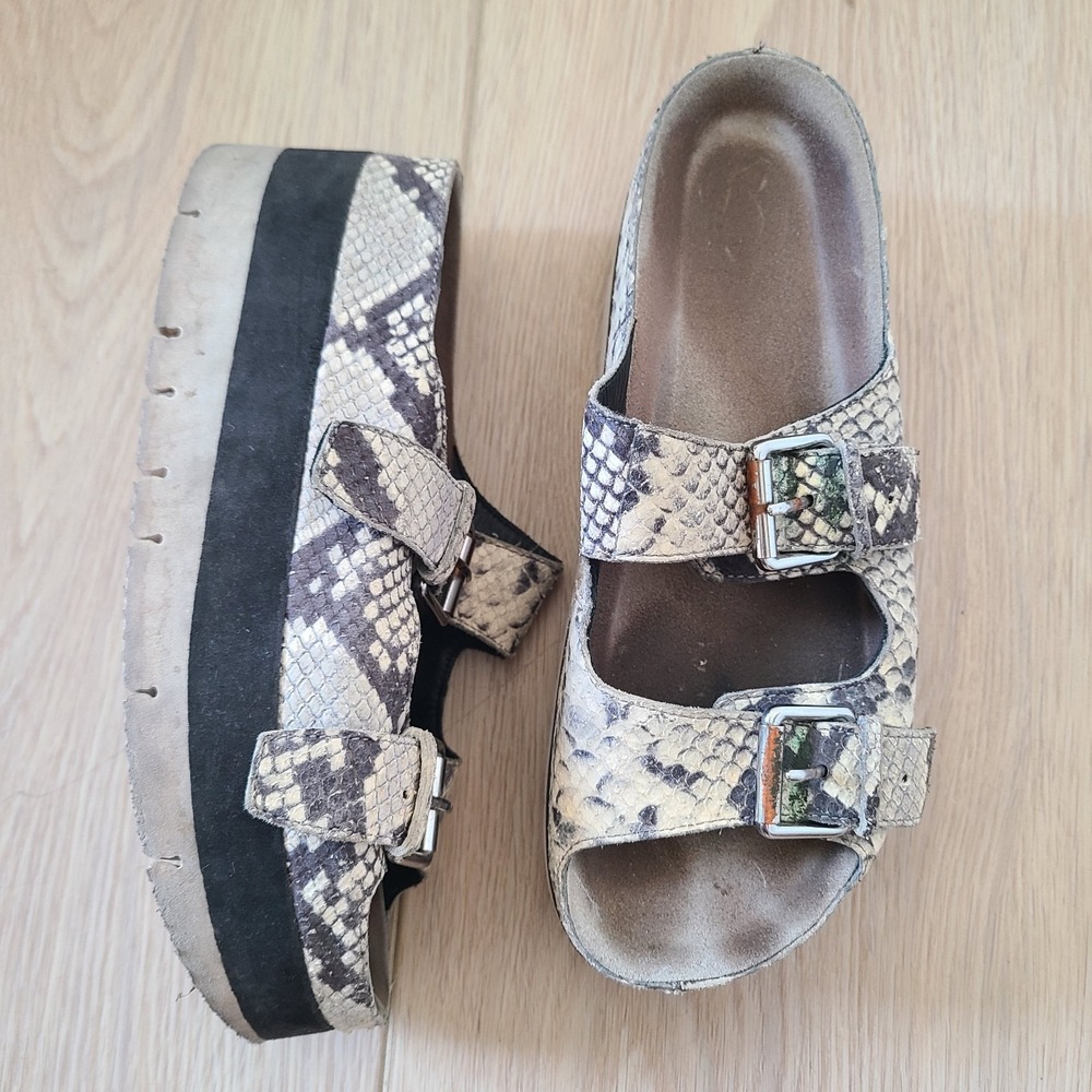 Ash Platform Sandals Leather Snake Print Double Buckle Chunky Sole 38 Boho Y2K